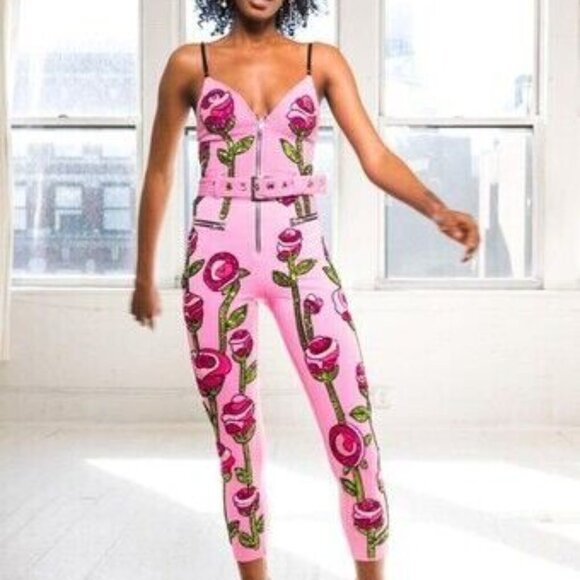 Discount Universe Pink Roses Sequin Bodysuit Jumpsuit Rave Festival Concert Rock - Picture 2 of 4